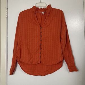 Anthropologie Pilcro and the letterpress orange gauze button front knit top XS